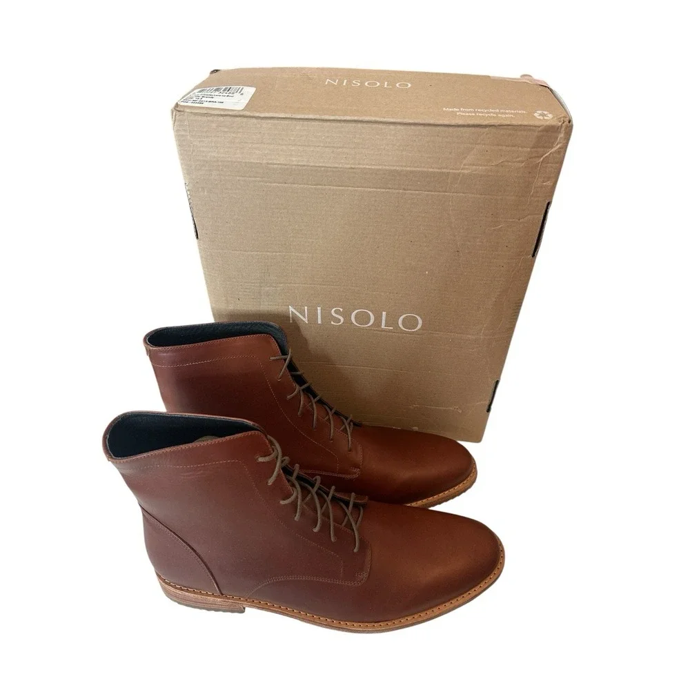 New NISOLO Everyday Lace Up‎ Boot Mens Size 10.5 Brandy Designer Career Office